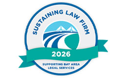 A green, navy, and aqua logo for a Sustaining Law Firm for Bay Area Legal Services